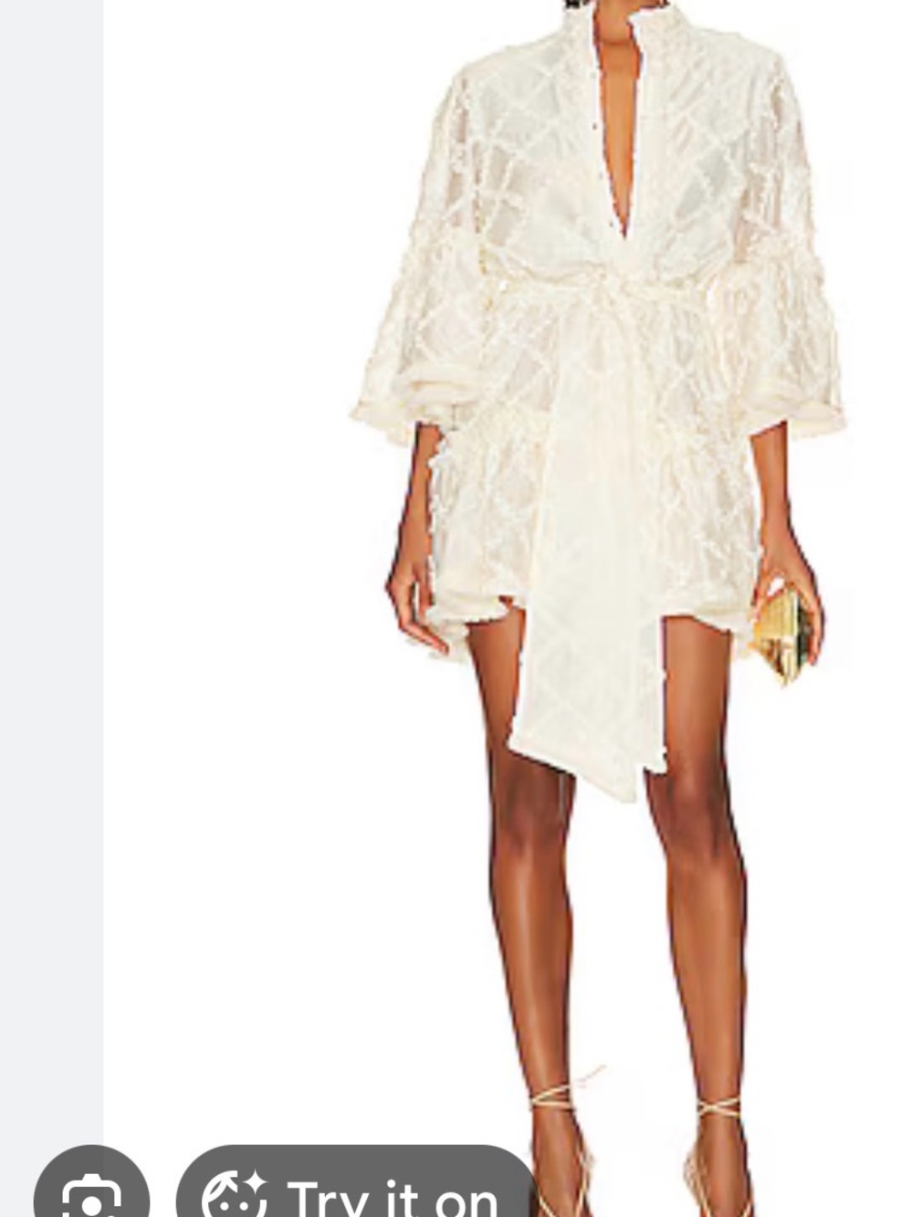 Alexis Ivory Textured Mini Dress with Belt Detail